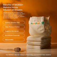 Benefits of MG650+ Manuka honey in Manukind baby diapers including natural antibacterial and skin-soothing properties